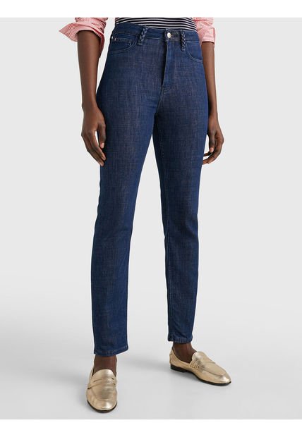 Jeans Ajustados De Talle Alto Mujer Azul Tommy Hilfiger