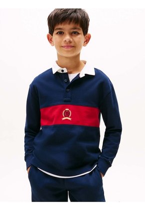 Polo Azul Para Niño De Manga Larga Con Escudo TH Tommy Hilfiger