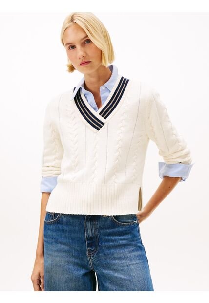 Saco Blanco De Cuello V Con Tejido Cricket Tommy Hilfiger