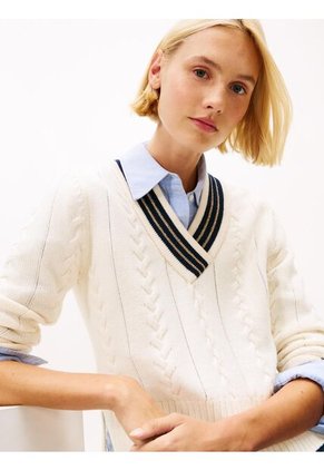 Saco Blanco De Cuello V Con Tejido Cricket Tommy Hilfiger