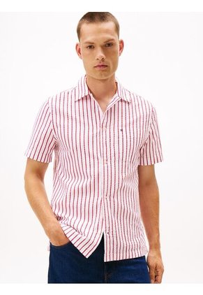 Camisa Roja Seersucker De Corte Regular Con Diseño De Rayas Tommy Hilfiger