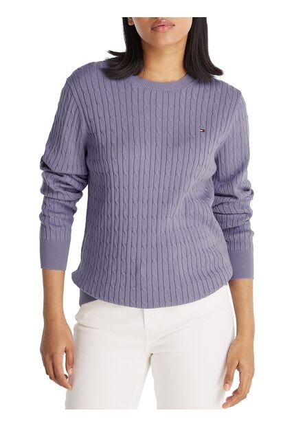 Saco Morado De Cuello Redondo Con Tejido Tipo Cable Tommy Hilfiger