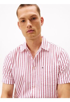 Camisa Roja Seersucker De Corte Regular Con Diseño De Rayas Tommy Hilfiger