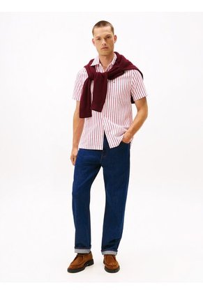 Camisa Roja Seersucker De Corte Regular Con Diseño De Rayas Tommy Hilfiger