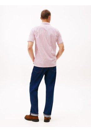 Camisa Roja Seersucker De Corte Regular Con Diseño De Rayas Tommy Hilfiger