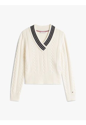 Saco Blanco De Cuello V Con Tejido Cricket Tommy Hilfiger