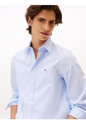 Camisa Celeste De Corte Regular Flex Poplin Con Micro Estampado Tommy Hilfiger