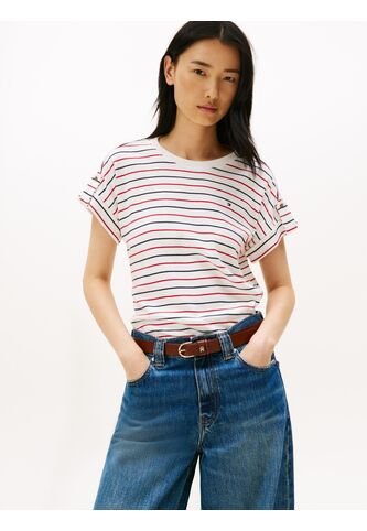 Camiseta Blanca Manga Corta Con Diseño De Rayas Tommy Hilfiger Tommy Hilfiger