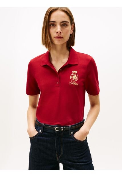 Polo Rojo De Corte Regular Con Escudo Bordado Tommy Hilfiger