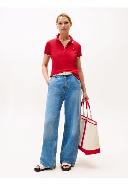 Polo Rojo De Corte Slim Con Logo A Contraste Tommy Hilfiger