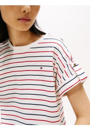Camiseta Blanca Manga Corta Con Diseño De Rayas Tommy Hilfiger