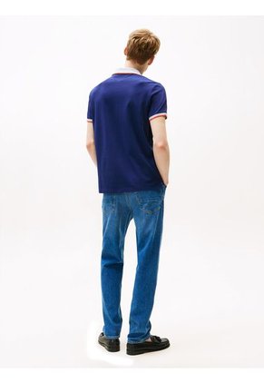 Polo Azul Con Cuello De Punto A Contraste Tommy Hilfiger