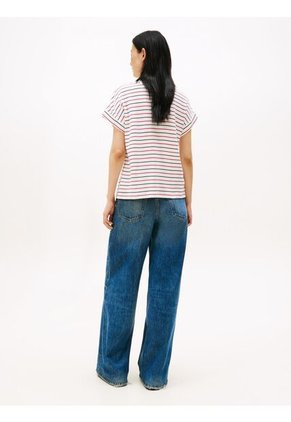 Camiseta Blanca Manga Corta Con Diseño De Rayas Tommy Hilfiger