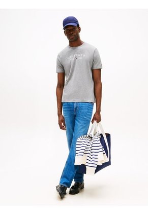 Camiseta Gris Con Logo Estampado Tommy Hilfiger