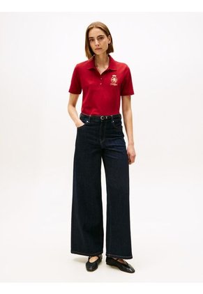 Polo Rojo De Corte Regular Con Escudo Bordado Tommy Hilfiger