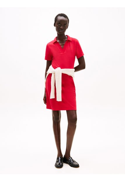 Vestido Rojo Tipo Polo Con Cuello En V Abierto Tommy Hilfiger