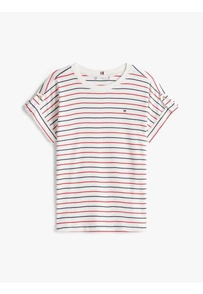 Camiseta Blanca Manga Corta Con Diseño De Rayas Tommy Hilfiger