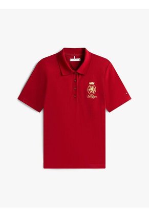Polo Rojo De Corte Regular Con Escudo Bordado Tommy Hilfiger