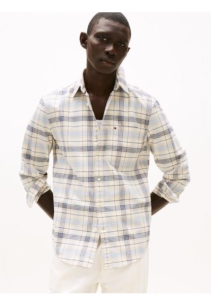 Camisa Beige Oxford De Manga Larga Tommy Hilfiger