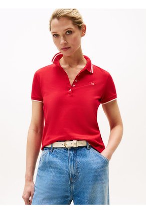 Polo Rojo De Corte Slim Con Logo A Contraste Tommy Hilfiger