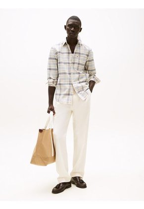 Camisa Beige Oxford De Manga Larga Tommy Hilfiger