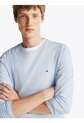 Camiseta Celeste De Manga Larga De Corte Slim Tommy Hilfiger