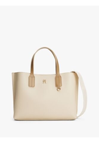 Bolso Beige Tote Con Placa Del Monograma TH Tommy Hilfiger Tommy Hilfiger