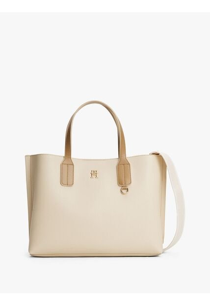 Bolso Beige Tote Con Placa Del Monograma TH Tommy Hilfiger