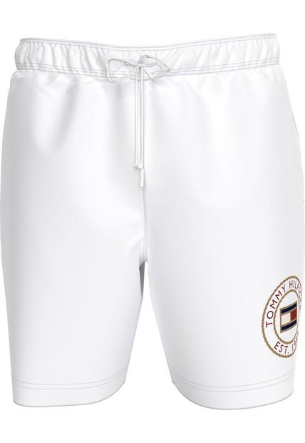 Pantaloneta De Baño Blanca Larga Con Logo Y Cordón En La Cintura Tommy Hilfiger