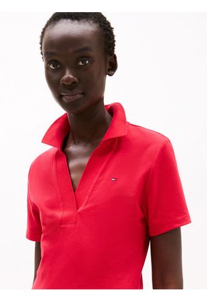 Vestido Rojo Tipo Polo Con Cuello En V Abierto Tommy Hilfiger