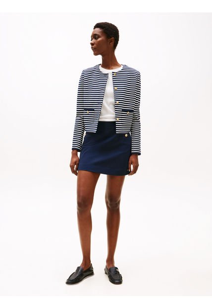 Chaqueta Azul Corta De Punto De Rayas Con Botones Dorados Tommy Hilfiger