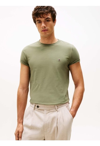 Camiseta Verde De Cuello Redondo Y Corte Extra Slim Tommy Hilfiger