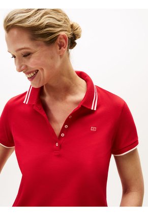 Polo Rojo De Corte Slim Con Logo A Contraste Tommy Hilfiger