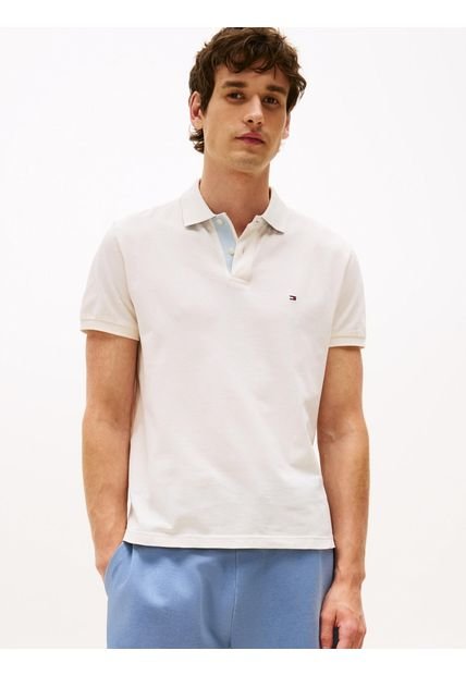 Polo Blanco De Corte Regular Con Tapeta Y Cuello A Contraste Tommy Hilfiger