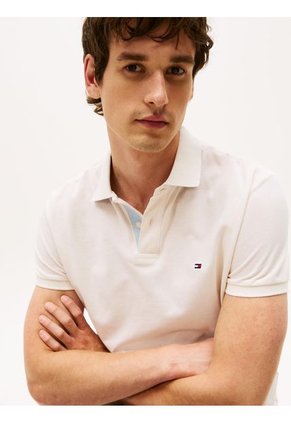 Polo Blanco De Corte Regular Con Tapeta Y Cuello A Contraste Tommy Hilfiger
