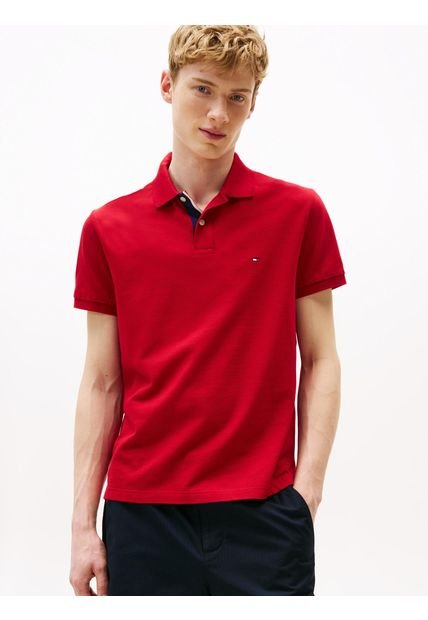 Polo Rojo De Corte Regular Con Tapeta Y Cuello A Contraste Tommy Hilfiger