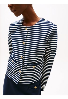 Chaqueta Azul Corta De Punto De Rayas Con Botones Dorados Tommy Hilfiger