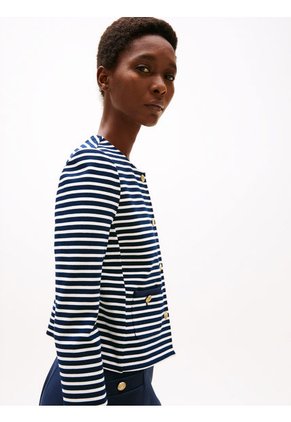 Chaqueta Azul Corta De Punto De Rayas Con Botones Dorados Tommy Hilfiger