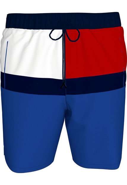 Pantaloneta Azul De Baño Largo Con Estampado Tommy Hilfiger