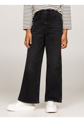 Jeans Negro Niña Desteñidos De Pierna Ancha En Negro Tommy Hilfiger