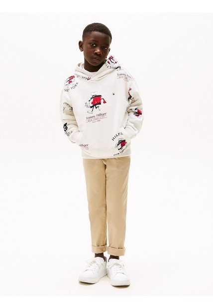 Buzo Blanco Para Niño Con Capota Y Logo Mascota Tommy Hilfiger