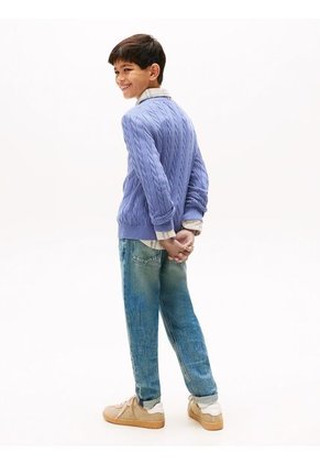 Saco Azul De Punto Trenzado Y Cuello Redondo Tommy Hilfiger