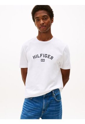 Camiseta Blanca Flock Con Logo Estampado Tommy Hilfiger