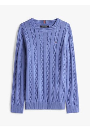 Saco Azul De Punto Trenzado Y Cuello Redondo Tommy Hilfiger
