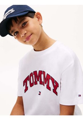 Camiseta Blanca Varsity De Cuello Redondo Con Logo Tommy Hilfiger