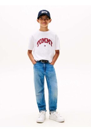 Camiseta Blanca Varsity De Cuello Redondo Con Logo Tommy Hilfiger