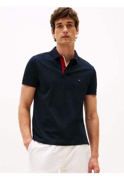 Polo Azul De Corte Regular Con Tapeta Y Cuello A Contraste Tommy Hilfiger