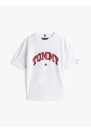 Camiseta Blanca Varsity De Cuello Redondo Con Logo Tommy Hilfiger