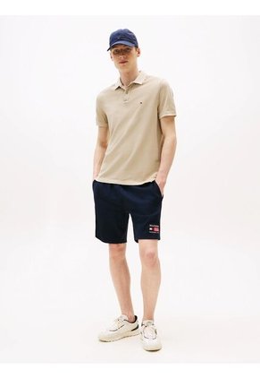 Polo Beige Teñido En Prenda Con Logo Bordado Tommy Hilfiger