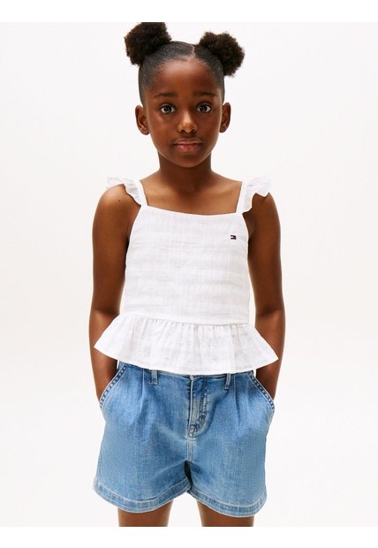 Top Blanco Para Niña Texturizado Con Volantes Tommy Hilfiger